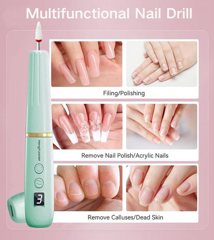 Hengyuaoler Electric Nail Drill & File - Portable Nail Machine Kit for Acrylic Gel & Dip Powder Nails Manicure Pedicure Polishing Set with 12 Bits & Sanding Bands Matte Pink