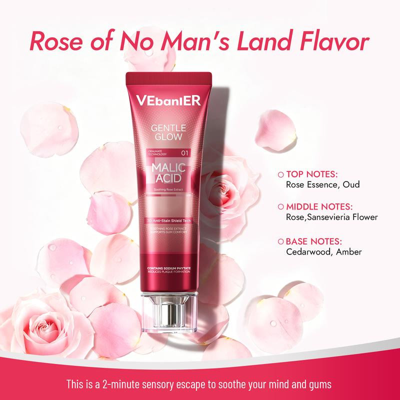 Vebanler Fruit Acid Toothpaste Gentle Whitening Fights Plaque Freshens Breath Fluoride Free Oralcare Rose Flavor