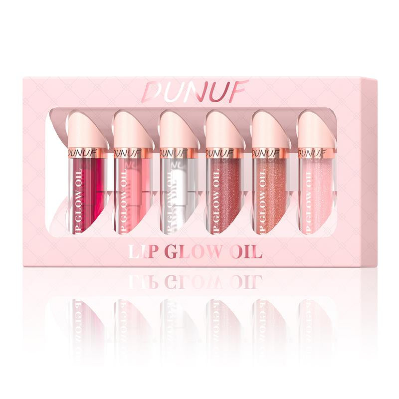 DUNUF MAKEUP 6Pc Glow Reviver Lip Oil Set Long Lasting Hydrating Lip Stain Nourishing Hydrating High-Shine Glimmer Finish Sheer Pink Non-Sticky 12 HR Hydration Candy Coded Lip Oil Gloss Long-Lasting Waterproof Lipgloss Non-Fading Non-Stick Lip Glaze