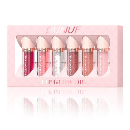DUNUF MAKEUP 6Pc Glow Reviver Lip Oil Set Long Lasting Hydrating Lip Stain Nourishing Hydrating High-Shine Glimmer Finish Sheer Pink Non-Sticky 12 HR Hydration Candy Coded Lip Oil Gloss Long-Lasting Waterproof Lipgloss Non-Fading Non-Stick Lip Glaze