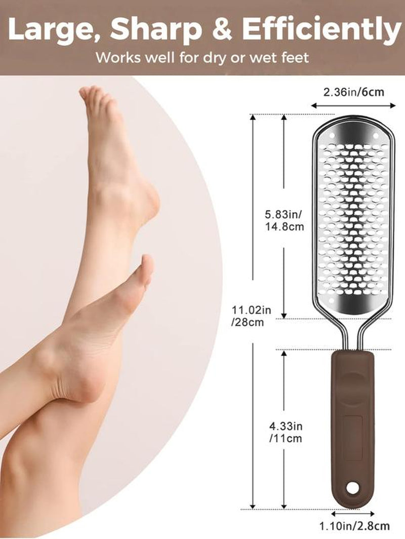 LMMAKE Professional Foot Files Colossal Stainless Steel Detachable Foot Scrubber with Brown Handle Pedicure Tools Washable & Reusable Non-Slip Grip for Safety Versatile Easy to Clean Cream Daily Keratin Nail Care Manicure Black
