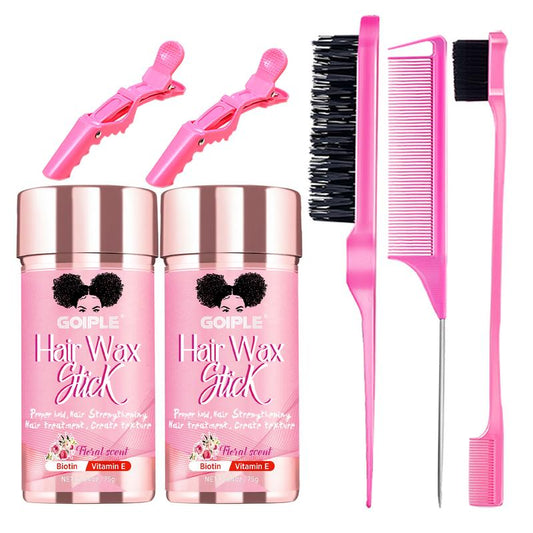 7 Counts Wax Stick Hair Pomade for Women Men Strong Hold Smooth Slick Styling Tackles Flyaways Frizz with Edge Brush Hair Comb Set Gel Haircare Daily