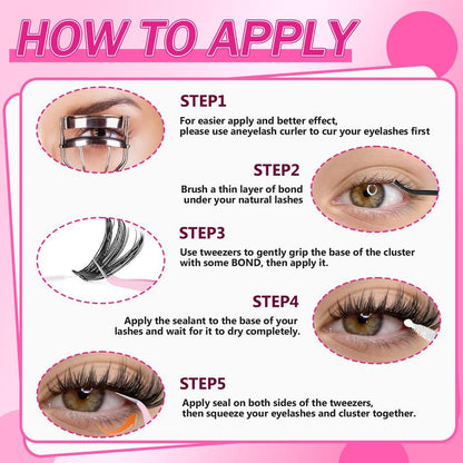 320 Pcs DIY Lash Clusters Kit - Soft Natural/Thick Individual Fluffy Long-Lasting Lashes with Glue Remover & Tweezer for Beginners Waterproof Easy At-Home Application - Eyelash Set (4 Set/2 Set/1 Set) Buy More save More HOLIDAYHAUL