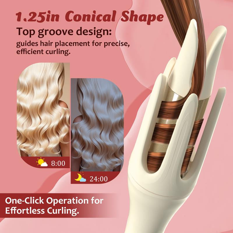 Automatic Hair Curler,Hair Automatic Curling Iron 1.25 Inch 3 Temperatures, 2-Way Rotation, Anti-Tangle, Anti-Scald, Automaticshut-Off, Christmas Anniversary Birthday Gifts for Women