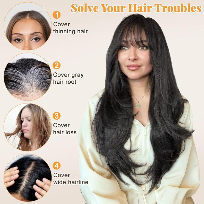 Long Wig with Bangs for Women, Layered Hairstyle Synthetic Heat Resistant for Daily Party Use 26 Inch