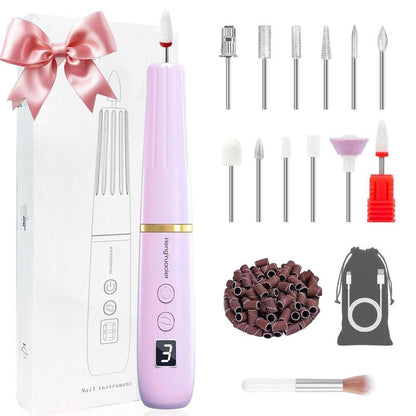 Hengyuaoler Electric Nail Drill & File - Portable Nail Machine Kit for Acrylic Gel & Dip Powder Nails Manicure Pedicure Polishing Set with 12 Bits & Sanding Bands Matte Pink