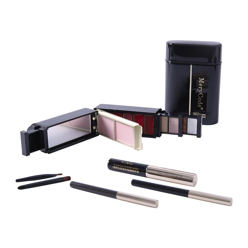 Merycode All-In-One Makeup Set Kit - Compact Travel Beauty Box with 10 Eyeshadows 5 Lipsticks 2 Blushes Eyeliner Brow Pencil Mascara & Brushes Waterproof Berry Daily Cosmetic Flawless