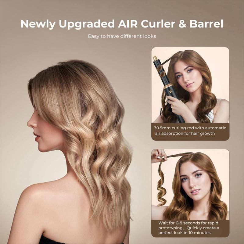 5-In-1 Air Styler Zero Heat Damage 203 ° F Lightweight Hair Dryer & Straightening Multi-Functional Styler Auto Curling Wand Auto Rotating Curler Straightener Comb Black Straightener Straightening Brush Gift& Curler Xmas Gift Air Styler