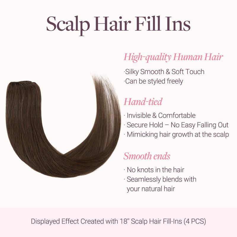 GOO GOO Scalp Hair Fill-Ins Clip-In Short Hair Extensions Real Human Hair, Thinning Hair Fill-Ins Natural Look Volumizer for Women