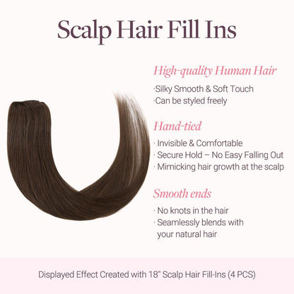 GOO GOO Scalp Hair Fill-Ins Clip-In Short Hair Extensions Real Human Hair, Thinning Hair Fill-Ins Natural Look Volumizer for Women