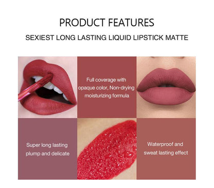 6Pcs Nude Matte Liquid Lipstick Set, Waterproof Long Lasting Non-Stick Cup Nude Lipstick 24 Hour Not Fade Matte Lipstick Professional Lip Gloss Makeup Christmas Gifts for Women (Set A)