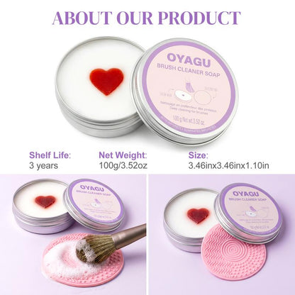 OYAGU Makeup Brush Cleaner Soap with Silicone Cleaning Pad, All Natural Ingredients Condition and Clean Makeup Tools, Ideal for Makeup Brushes, Beauty Blenders, Puffs, 100G Net 3.52Oz