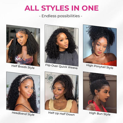 【Wear Go Half Wig】Coily Curly 3 in 1 Glueless Half Wig Human Hair Afro Curly Hair for Black Women 18 Inch Kinky Curly 200% Density Full Head Clip-In No Glue Required Natural Look #Halfwigcurlyhair#Wigshumanhair