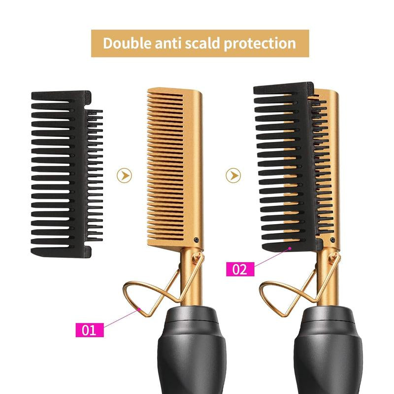 Ceramic Electric Hot Comb Hair Straightener & Pressing Comb for Natural Black Hair Beard & Wigs PTC Heating 3 Gear Temperature 30 Sec Fast Heat Perfect Holiday Gift