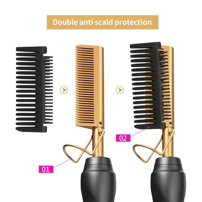 Ceramic Electric Hot Comb Hair Straightener & Pressing Comb for Natural Black Hair Beard & Wigs PTC Heating 3 Gear Temperature 30 Sec Fast Heat Perfect Holiday Gift