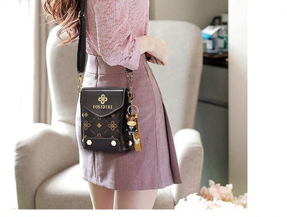 Stylish Crossbody Handbag, Simple Elegant Style, Letter Print, Single Shoulder Bag, Mobile Phone Bag with Adjustable Strap with Pendant