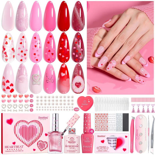 【Ideal Gift】Beetles HEARTBEAT Gel Nail Polish Nail Art DIY Manicure Kit, Best Gift Choice for Women and Girls Cutics
