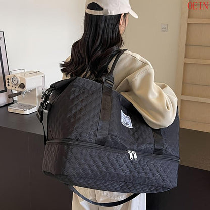 Oein 2Pcs Large Capacity Travel Duffel Bag Set, Lightweight Diamond Pattern Zipper Duffel Bag with Ladies Cosmetic Zipper Shoulder Bag