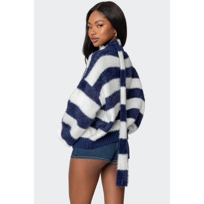 Striped Two Piece Knit Scarf Cardigan