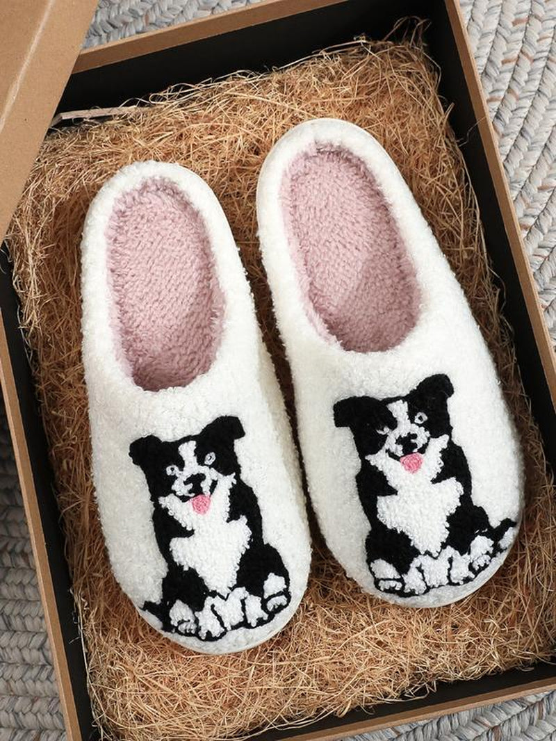 Women'S Cartoon Dog Print Plush Slippers, 1 Pair Casual Soft Comfortable Non-Slip Soft Home Slippers, Warm Slippers for Indoor & Outdoor Use for All Seasons