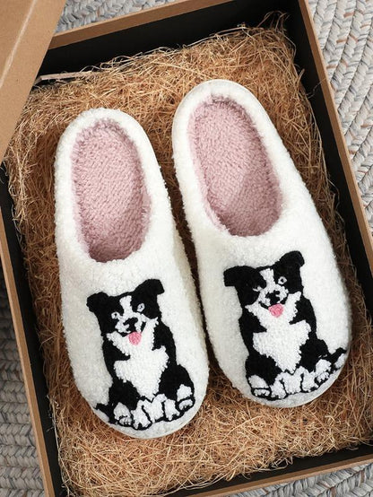 Women'S Cartoon Dog Print Plush Slippers, 1 Pair Casual Soft Comfortable Non-Slip Soft Home Slippers, Warm Slippers for Indoor & Outdoor Use for All Seasons