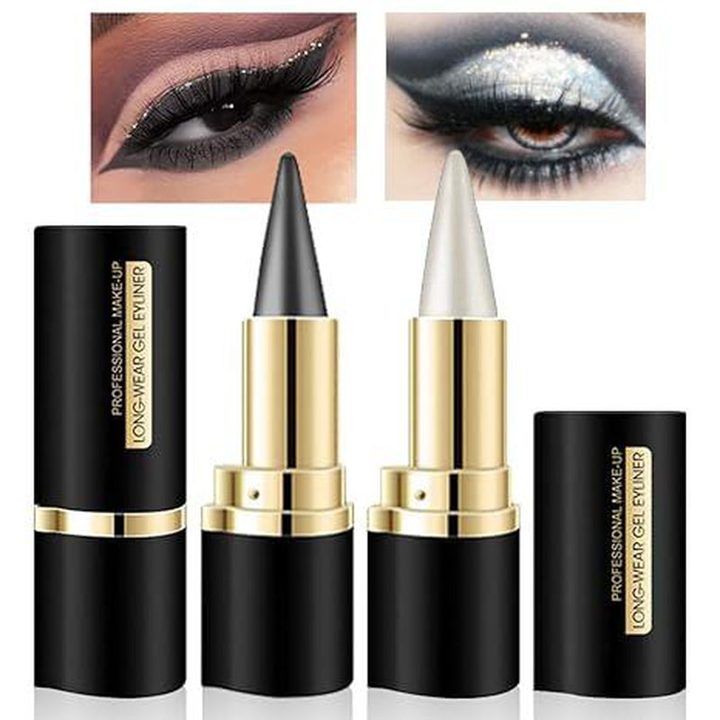 2Pcs Gel Eyeliner Pencil,Long-Lasting Quick-Drying Eye Black Crayon Matte Eyeliner Cream Waterproof Eyeliner,Cat Eye Makeupstencil,Smoky Eyeshadow Palette Goth Halloween Makeup Kit,Girl'S Favorite Christmas Makeup Gift.