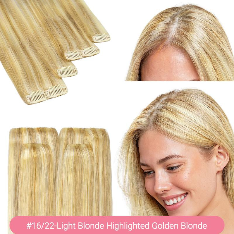 GOO GOO Scalp Hair Fill-Ins Clip-In Short Hair Extensions Real Human Hair, Thinning Hair Fill-Ins Natural Look Volumizer for Women