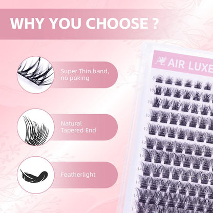 AIR LUXE DIY Lash Clusters Kit 144 Pcs Ultra Dense Volume Extensions Waterproof Long Wear Flawless Salon Result for Beginners Beginner Friendly Ultra Thin Invisible Band