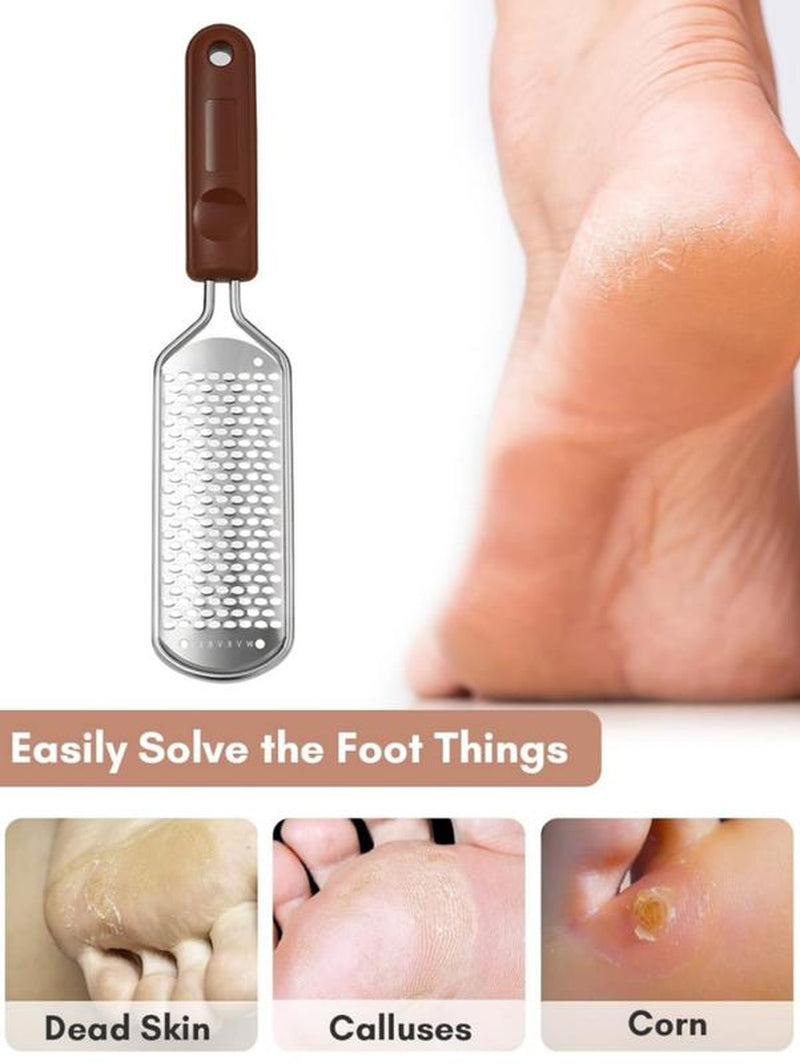 LMMAKE Professional Foot Files Colossal Stainless Steel Detachable Foot Scrubber with Brown Handle Pedicure Tools Washable & Reusable Non-Slip Grip for Safety Versatile Easy to Clean Cream Daily Keratin Nail Care Manicure Black