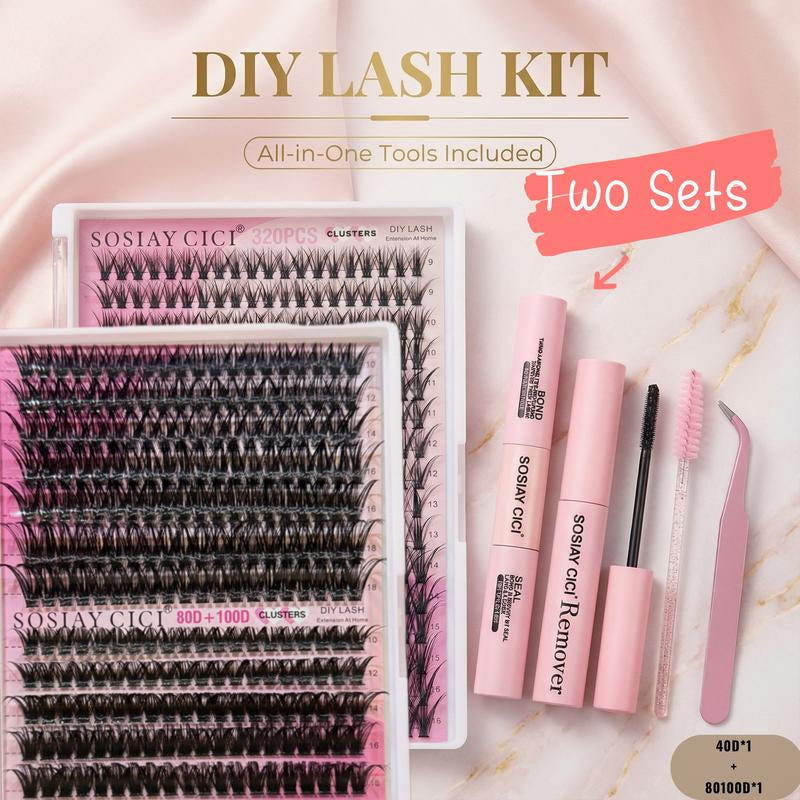 320 Pcs DIY Lash Clusters Kit - Soft Natural/Thick Individual Fluffy Long-Lasting Lashes with Glue Remover & Tweezer for Beginners Waterproof Easy At-Home Application - Eyelash Set (4 Set/2 Set/1 Set) Buy More save More HOLIDAYHAUL