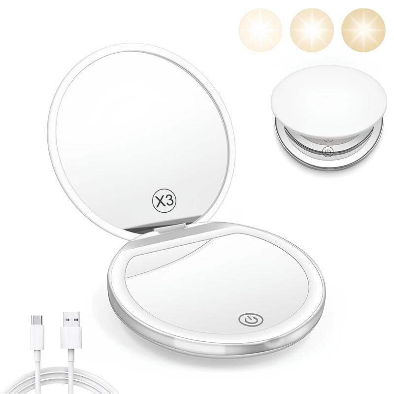 CENPIN Portable Foldable Makeup Mirror, 1 Count Glam Travel Makeup Mirror with LED Light, Compact Cosmetic Mirror for Women, Pocket Size Makeup Tools, Travel Hand Mirror