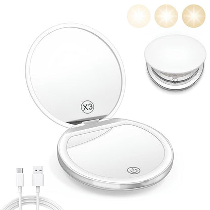 CENPIN Portable Foldable Makeup Mirror, 1 Count Glam Travel Makeup Mirror with LED Light, Compact Cosmetic Mirror for Women, Pocket Size Makeup Tools, Travel Hand Mirror