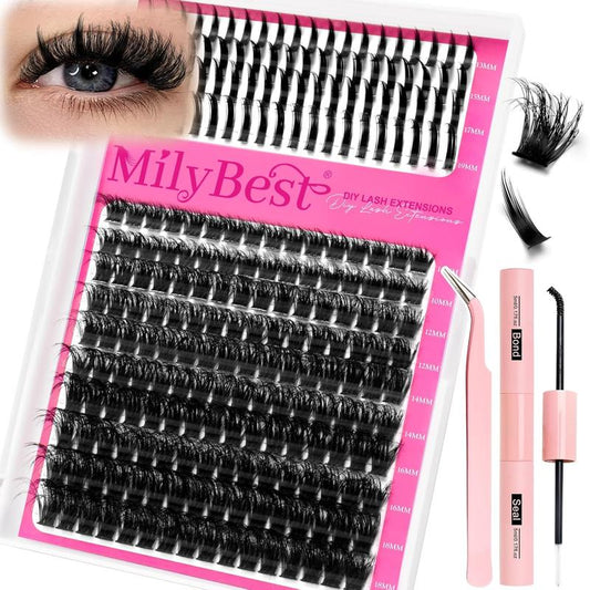 Manga Lash Clusters Kit 100D Eyelash Clusters with DIY Spikes 13-19MM Spiky Volume Cluster Eyelash Extensions Wispy Individual Lash Extensions Kit Anime Lashes Cluster Bond & Seal Tweezer by Milybest