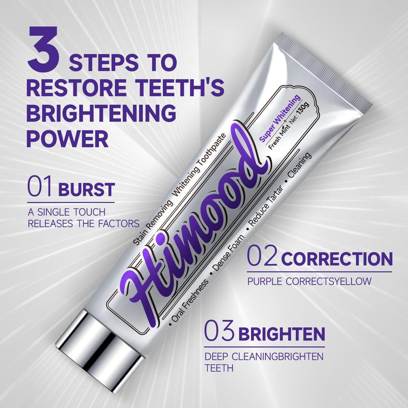 Himood Micro-Polishing Whitening Toothpaste 130G - Deep Cleans Stains with Polishing Crystals Infused with Protective Minerals for Instant Brightness & Lasting Enamel Care Oral