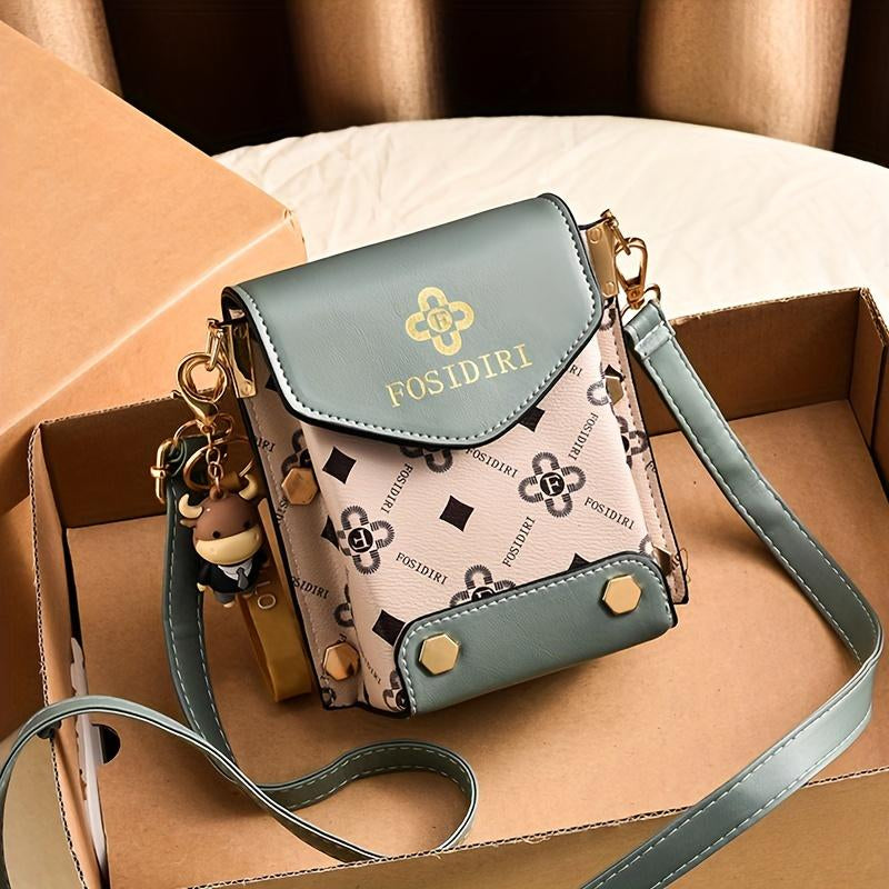 Stylish Crossbody Handbag, Simple Elegant Style, Letter Print, Single Shoulder Bag, Mobile Phone Bag with Adjustable Strap with Pendant