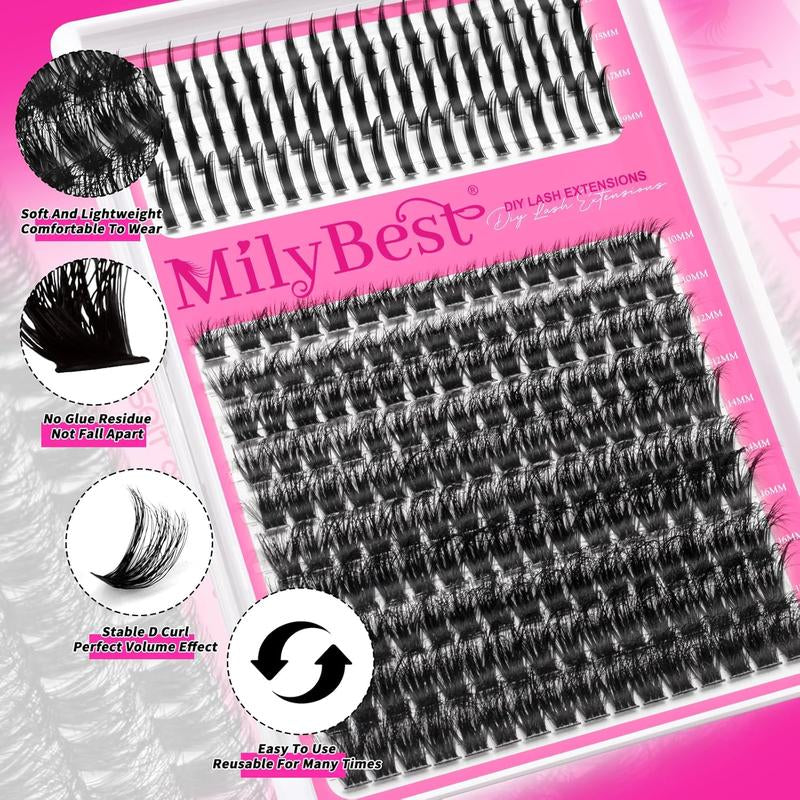 Manga Lash Clusters Kit 100D Eyelash Clusters with DIY Spikes 13-19MM Spiky Volume Cluster Eyelash Extensions Wispy Individual Lash Extensions Kit Anime Lashes Cluster Bond & Seal Tweezer by Milybest