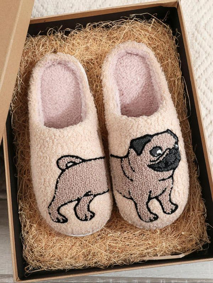 Women'S Cartoon Dog Print Plush Slippers, 1 Pair Casual Soft Comfortable Non-Slip Soft Home Slippers, Warm Slippers for Indoor & Outdoor Use for All Seasons