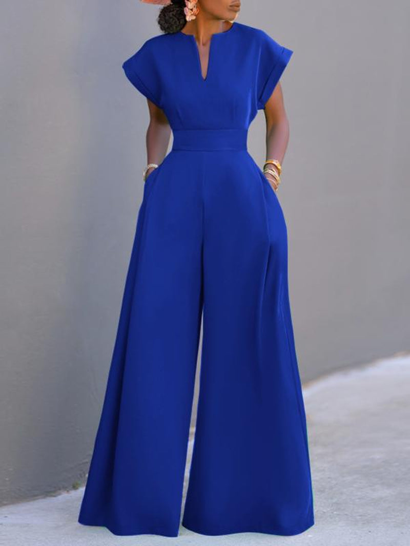 Women'S Solid Color Wide Leg Jumpsuit, Casual Fashion Jumpsuit for Daily Outdoor Wear, Women Jumpsuits for Summer