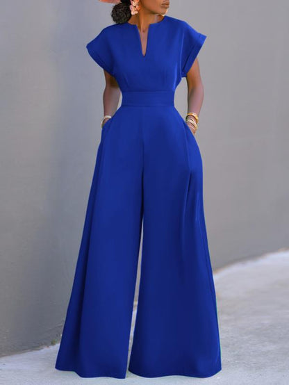 Women'S Solid Color Wide Leg Jumpsuit, Casual Fashion Jumpsuit for Daily Outdoor Wear, Women Jumpsuits for Summer