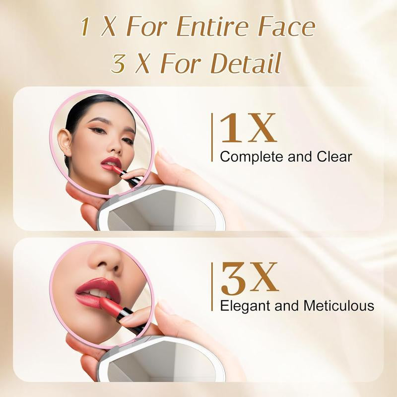 CENPIN Portable Foldable Makeup Mirror, 1 Count Glam Travel Makeup Mirror with LED Light, Compact Cosmetic Mirror for Women, Pocket Size Makeup Tools, Travel Hand Mirror