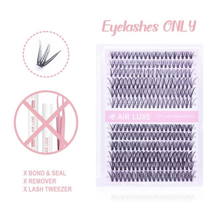 AIR LUXE DIY Lash Clusters Kit 144 Pcs Ultra Dense Volume Extensions Waterproof Long Wear Flawless Salon Result for Beginners Beginner Friendly Ultra Thin Invisible Band