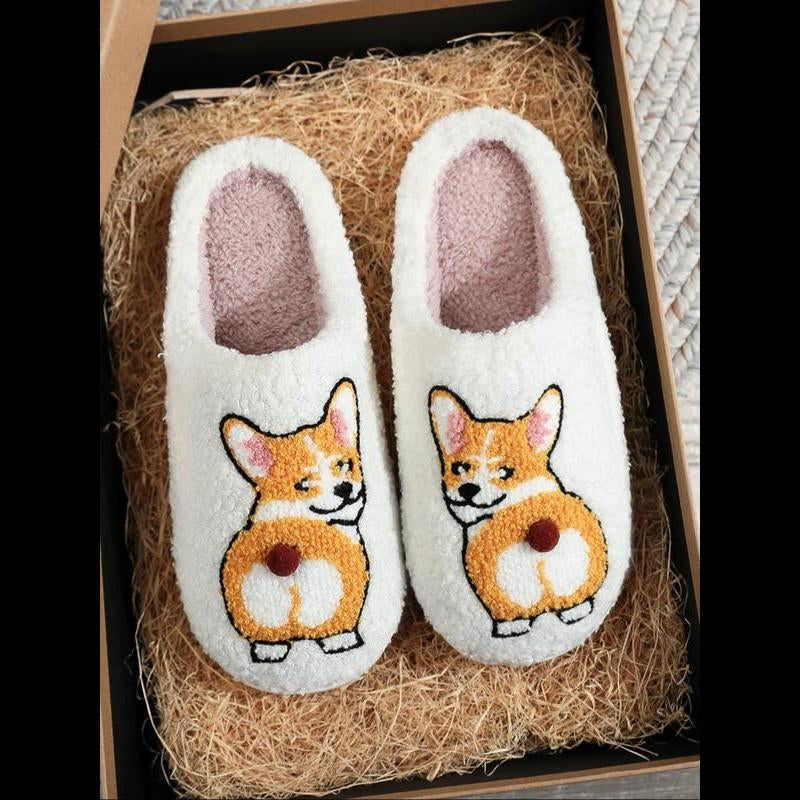 Women'S Cartoon Dog Print Plush Slippers, 1 Pair Casual Soft Comfortable Non-Slip Soft Home Slippers, Warm Slippers for Indoor & Outdoor Use for All Seasons