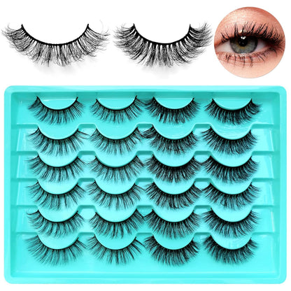 12 Pairs Faux Mink Lashes Wispy Lashes 8D Curl Volume False Eyelashes Flully Eye Lash Extesnion Fake Lashes 2 Style Pack Natural Look Fake Eyelash with Tweezers for Women Girls