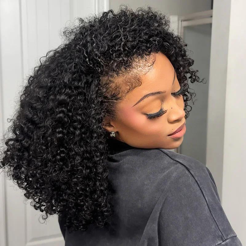 【Wear Go Half Wig】Coily Curly 3 in 1 Glueless Half Wig Human Hair Afro Curly Hair for Black Women 18 Inch Kinky Curly 200% Density Full Head Clip-In No Glue Required Natural Look #Halfwigcurlyhair#Wigshumanhair