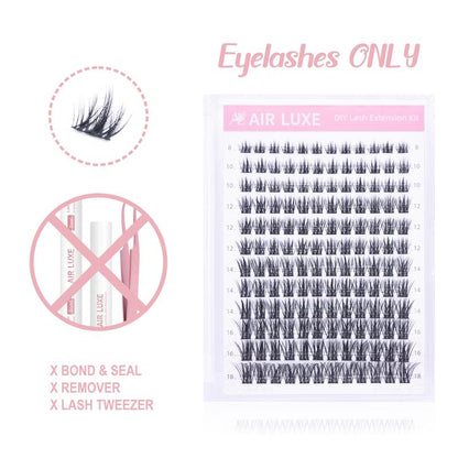 AIR LUXE DIY Lash Clusters Kit 144 Pcs Ultra Dense Volume Extensions Waterproof Long Wear Flawless Salon Result for Beginners Beginner Friendly Ultra Thin Invisible Band