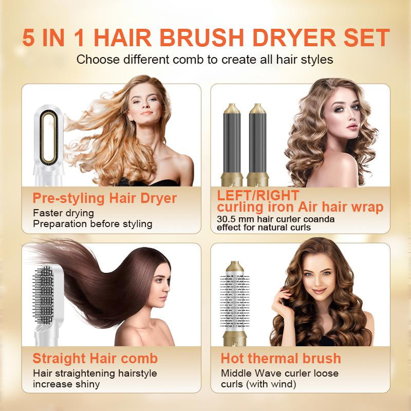 5-In-1 Hair Styler with Rotating Hair Dryer Brush, Multistyler Set for Women - Effortless Styling for Curly Hair