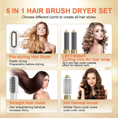 5-In-1 Hair Styler with Rotating Hair Dryer Brush, Multistyler Set for Women - Effortless Styling for Curly Hair