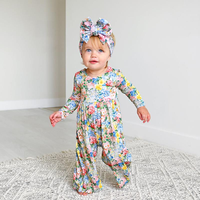 Joanna WIDE LEG ROMPER for Kids - Soft Bamboo Viscose Floral Print - Easy on off Design - Sizes 12M to 8 - Comfortable Everyday Wear