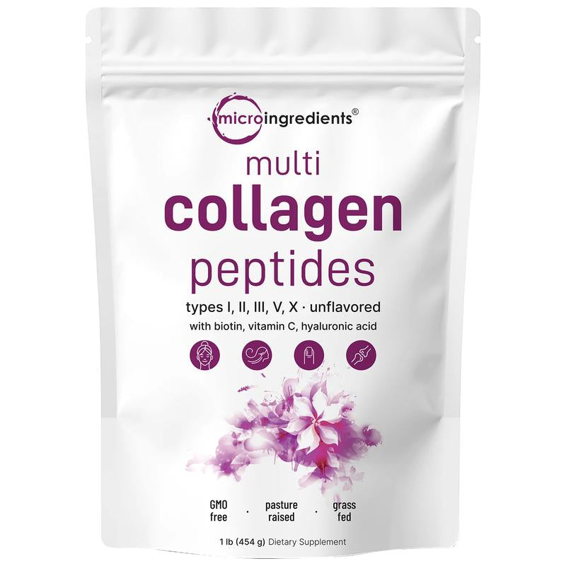 Micro Ingredients Hair & Muscle Nourish Bundle: Multi Collagen Peptides Powder 1LB, Creatine Powder 1.1LB, Vitamin D3K2 10,000IU 180 Softgels & Pumpkin Seed Oil 150 Softgels