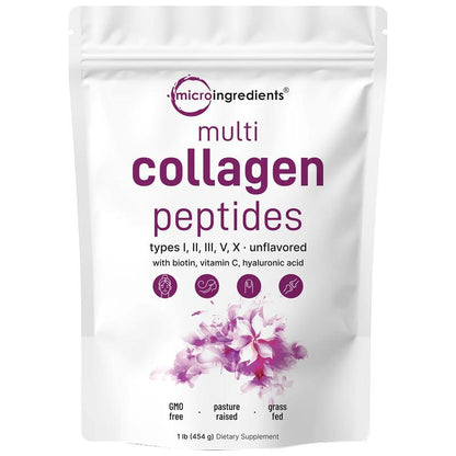 Micro Ingredients Hair & Muscle Nourish Bundle: Multi Collagen Peptides Powder 1LB, Creatine Powder 1.1LB, Vitamin D3K2 10,000IU 180 Softgels & Pumpkin Seed Oil 150 Softgels
